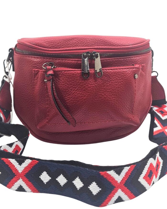 градска чанта тип crossbody с широк текстилен колан червено