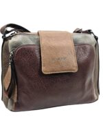 кросбоди дамска чанта с преден капак и два основни ципа кафе